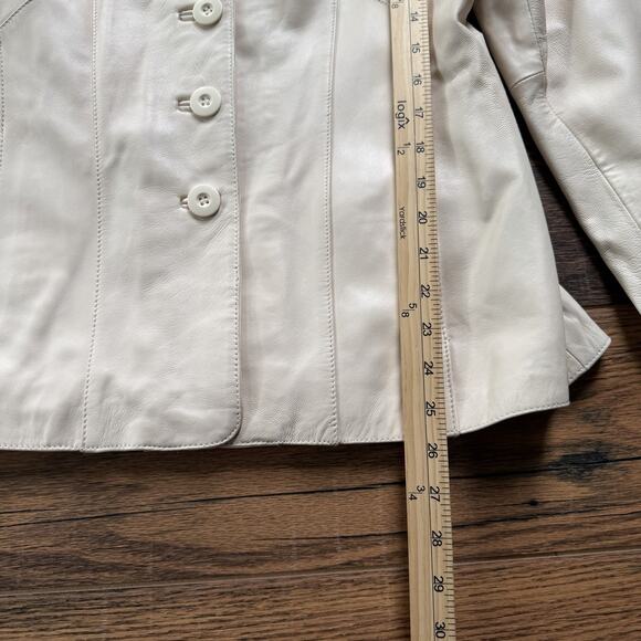 Vintage Wilsons Leather Jacket Genuine Cream Blazer Style Button Front Sz M - Picture 10 of 11